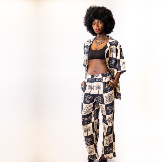 AWARI STUDIO BOWLING SHIRT AWARI STUDIO WIDE LEG PANTS